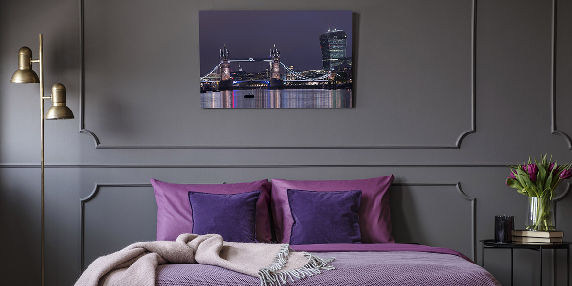 Purple Acrylic Print in hotel room