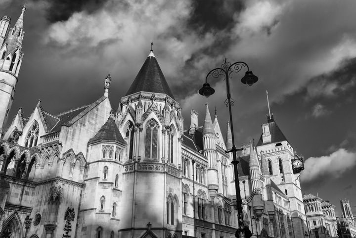 Black and white photo of Royal Courts of Justice - Fleet Street 